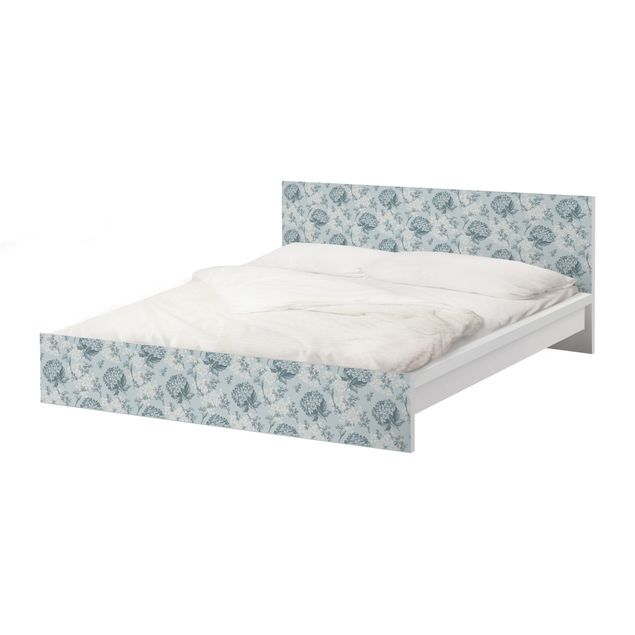 Möbelfolie für IKEA Malm Bett niedrig 140x200cm - Klebefolie Hortensia pattern in blue