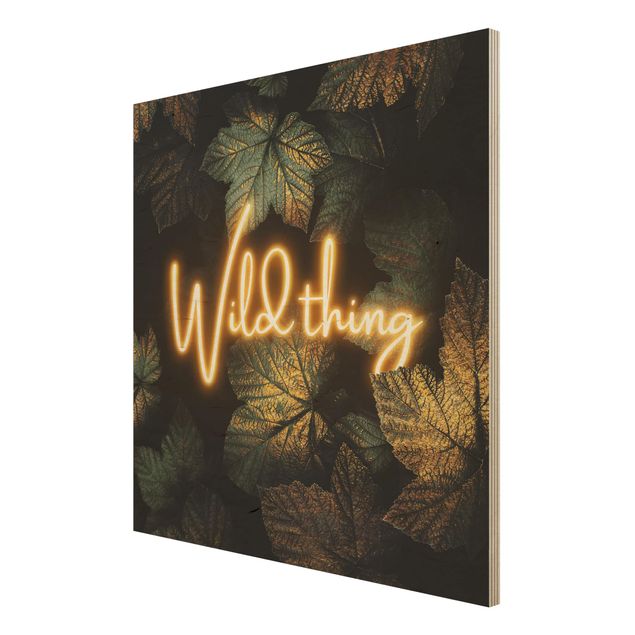 Holzbild mit Spruch Wild Thing goldene Blätter