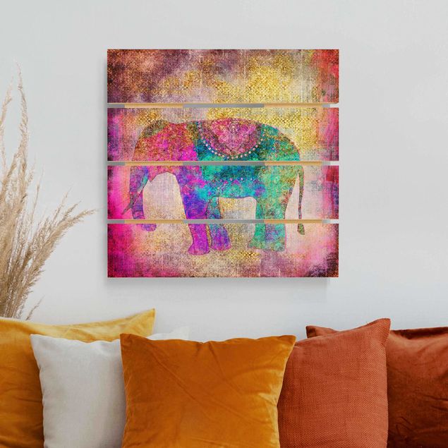 Küchen Deko Bunte Collage - Indischer Elefant