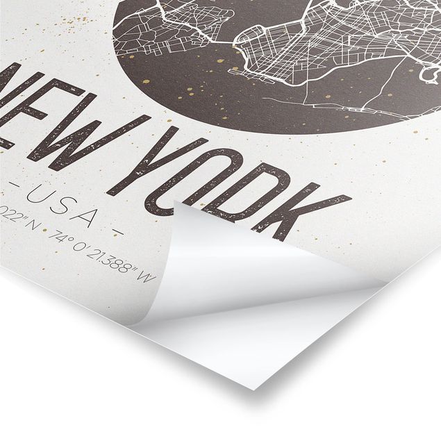 Wandbilder Schwarz-Weiß Stadtplan New York - Retro