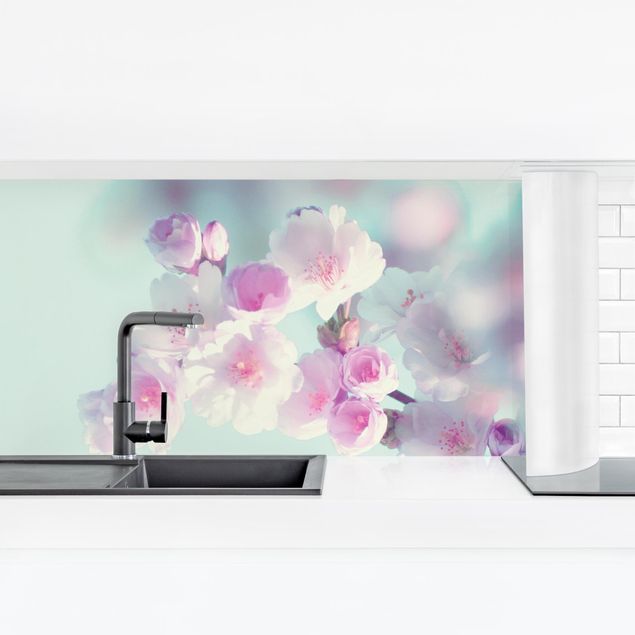 Küchenrückwand Folie Blumen Farbenfrohe Kirschblüten