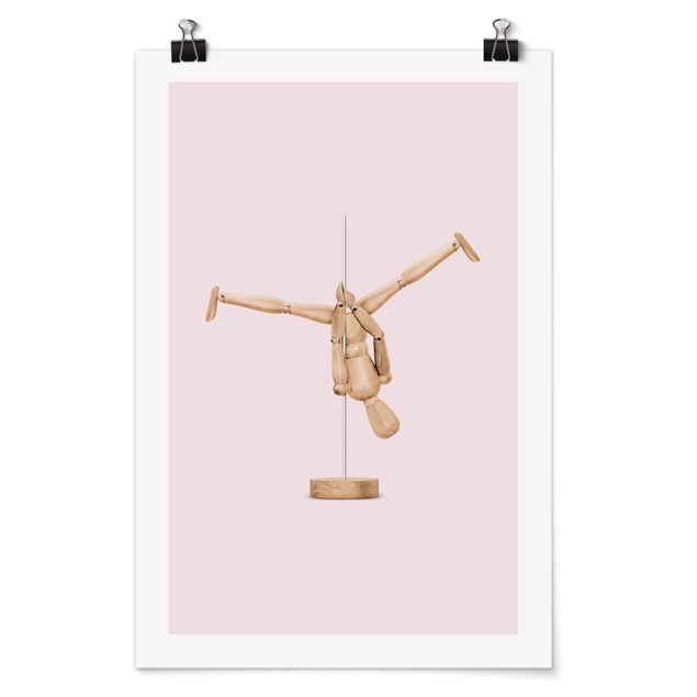 Poster abstrakt Poledance mit Holzfigur