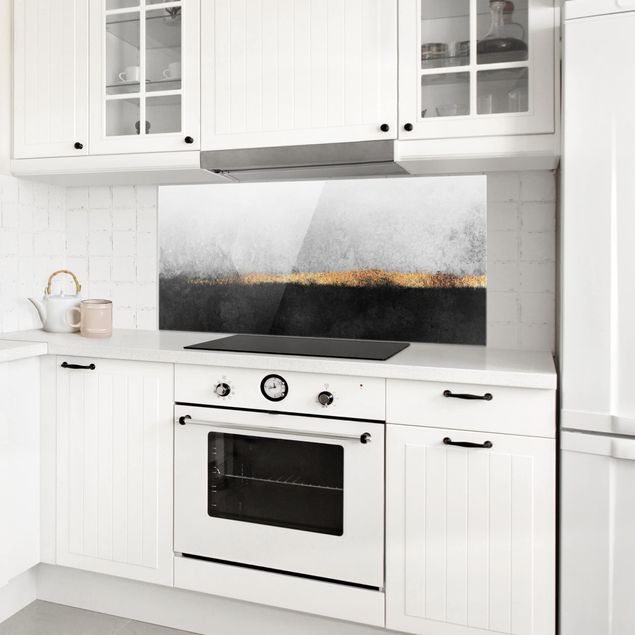 Glasrückwand Küche Muster Abstrakter Goldener Horizont Schwarz Weiß