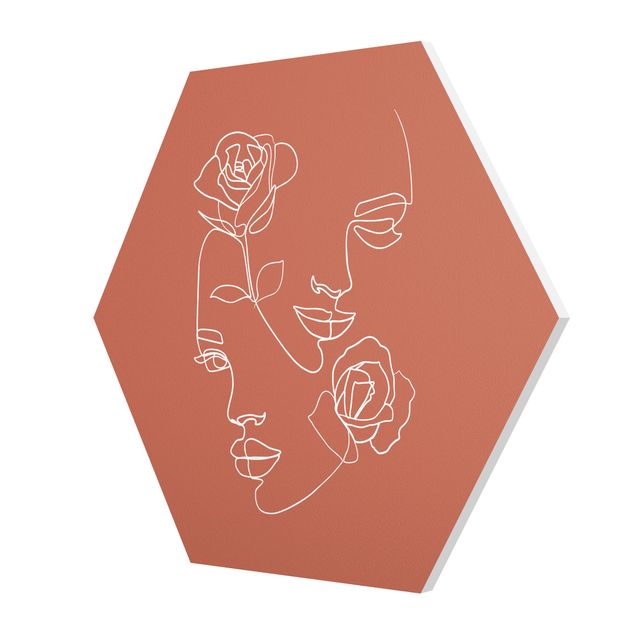 Wandbilder Rot Line Art Gesichter Frauen Rosen Kupfer