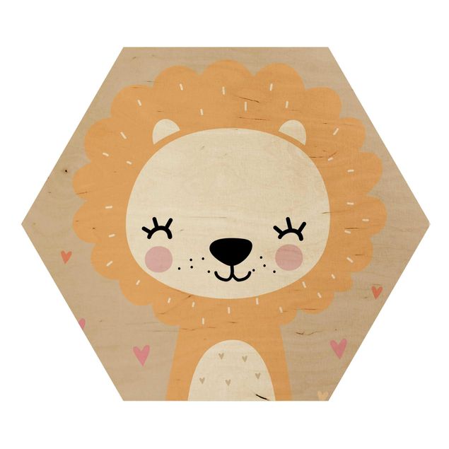 Hexagon Bild Holz - Der liebe Löwe