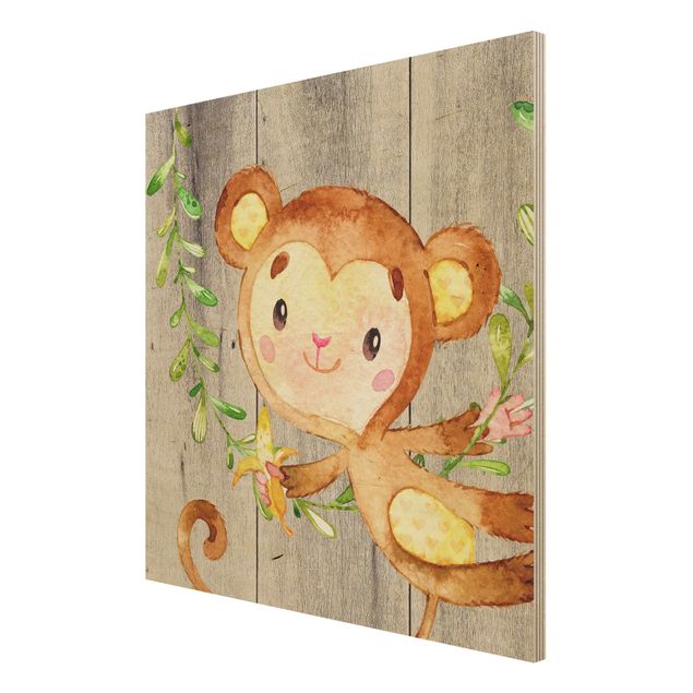 Bilder Aquarell Affe auf Holz