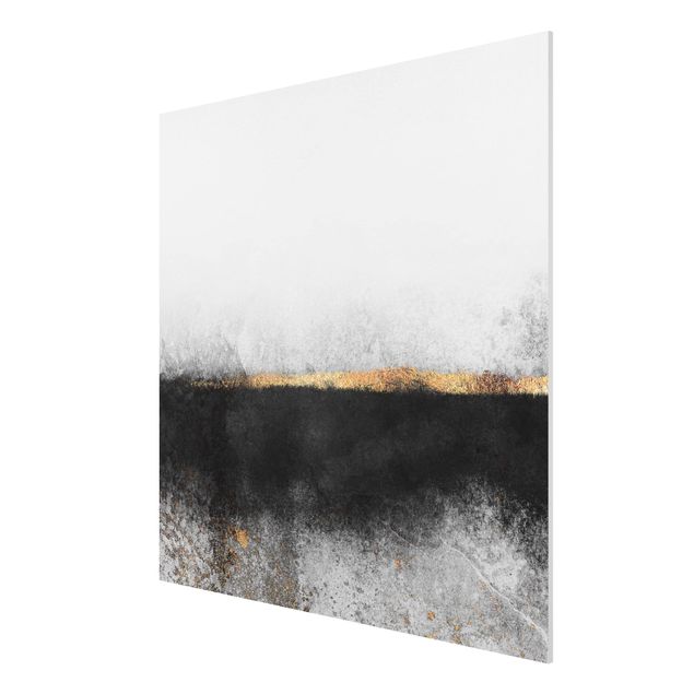 Wandbilder Muster Abstrakter Goldener Horizont Schwarz Weiß