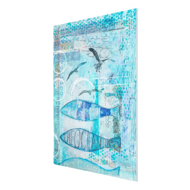 Wandbilder Kunstdrucke Bunte Collage - Blaue Fische