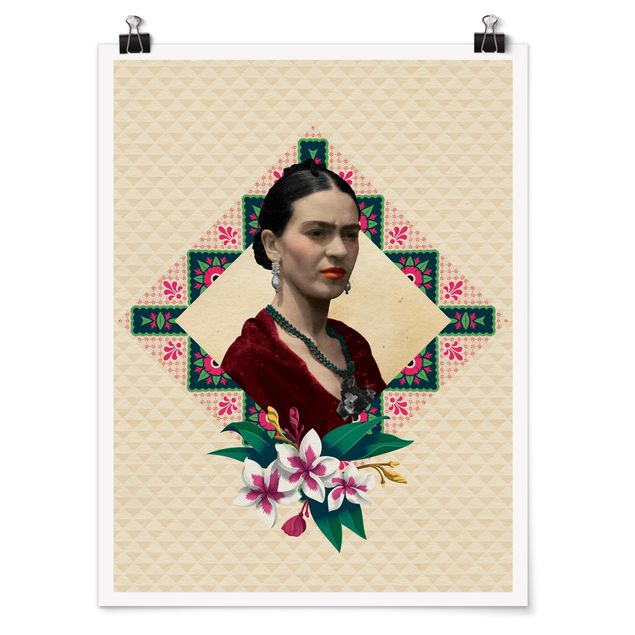 Poster Kunstdruck Frida Kahlo - Blumen und Geometrie