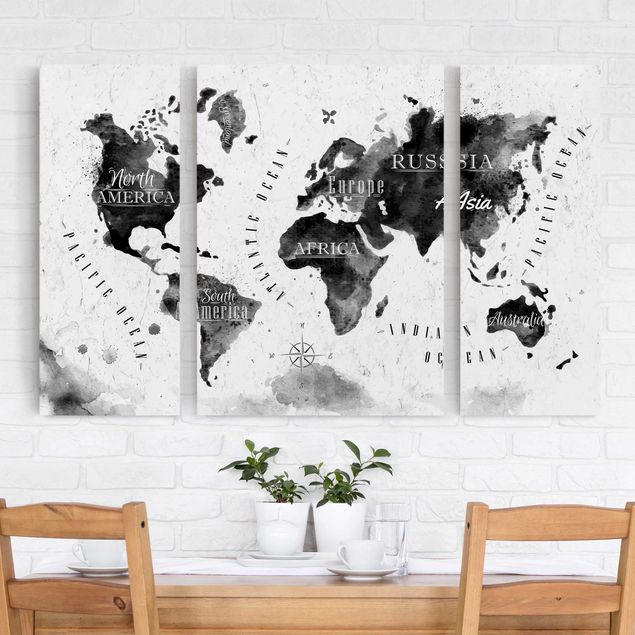 Leinwandbilder schwarz-weiß Weltkarte Aquarell schwarz