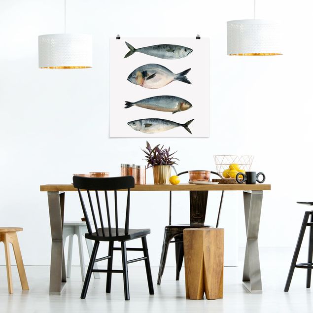 Wanddeko Küche Vier Fische in Aquarell II