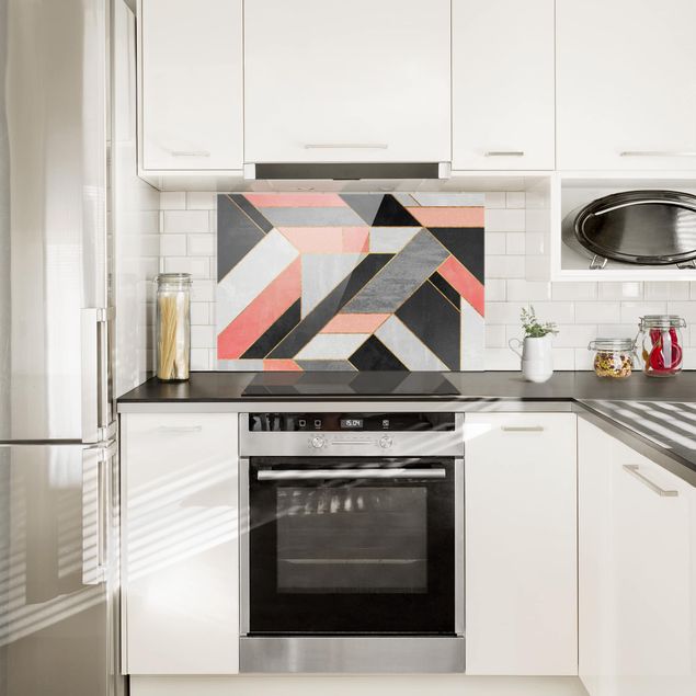 Glasrückwand Küche Muster Geometrie Rosa und Gold