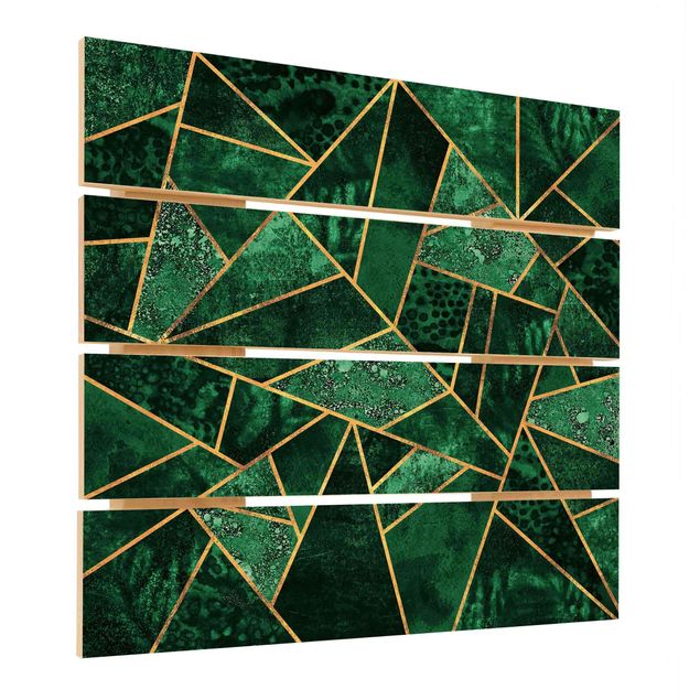 Holzbild - Elisabeth Fredriksson - Dunkler Smaragd mit Gold - Quadrat 1:1