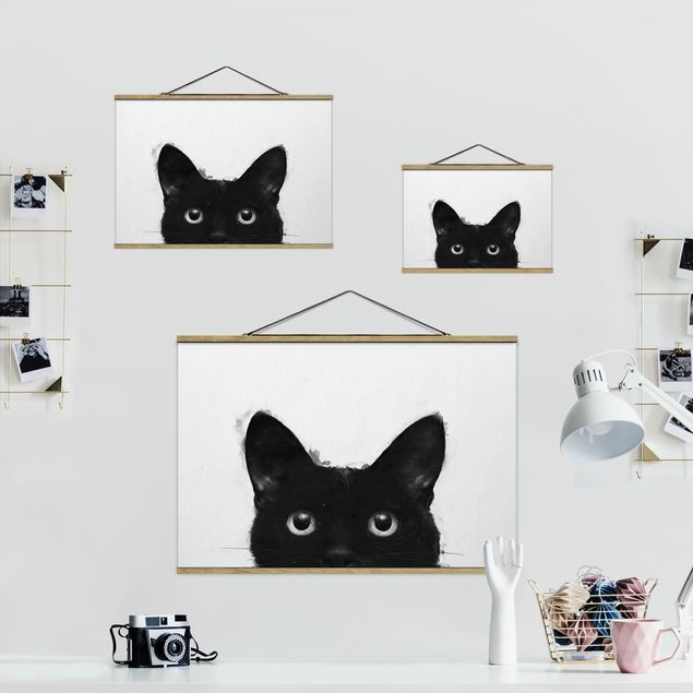 Wandbilder Schwarz Illustration Schwarze Katze auf Weiß Malerei