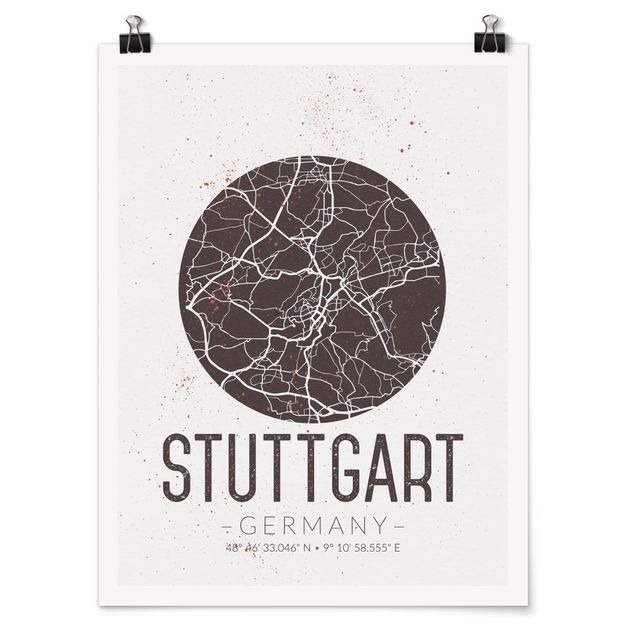 Poster mit Spruch Stadtplan Stuttgart - Retro