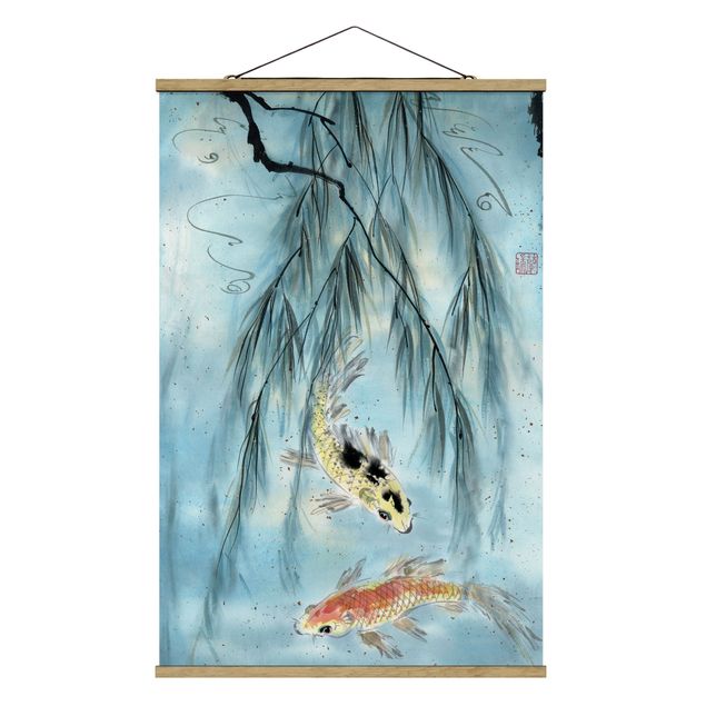 Wandbilder Vintage Japanische Aquarell Zeichnung Goldfische II