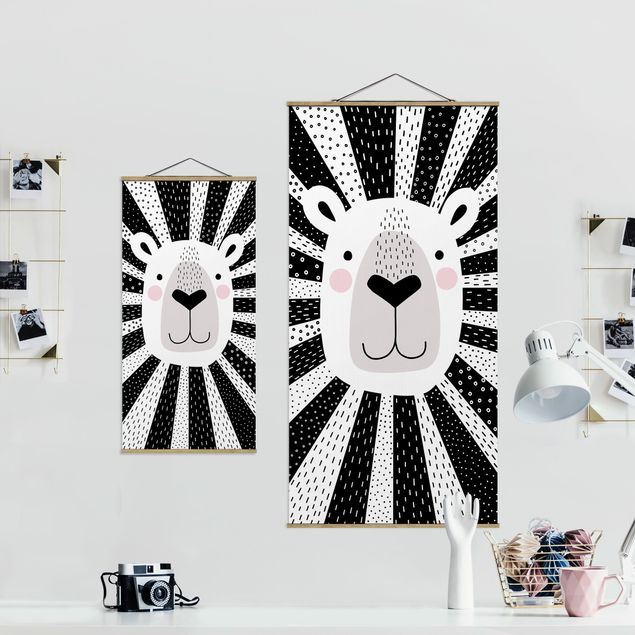 Wandbilder Schwarz-Weiß Tierpark mit Mustern - Löwe