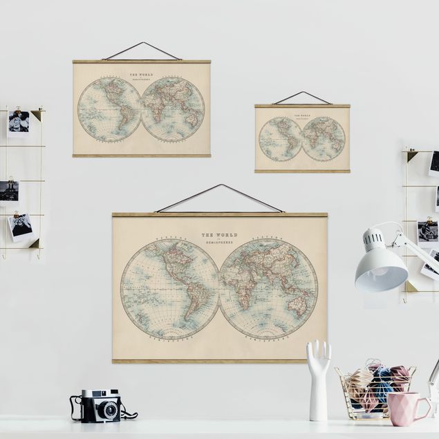 Kakemono Vintage Weltkarte Die zwei Hemispheren