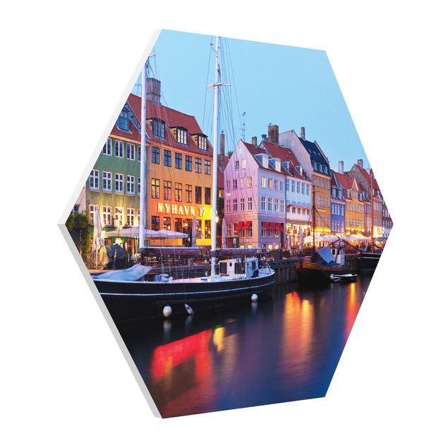 Bilder auf Hartschaumplatte Kopenhagener Hafen am Abend