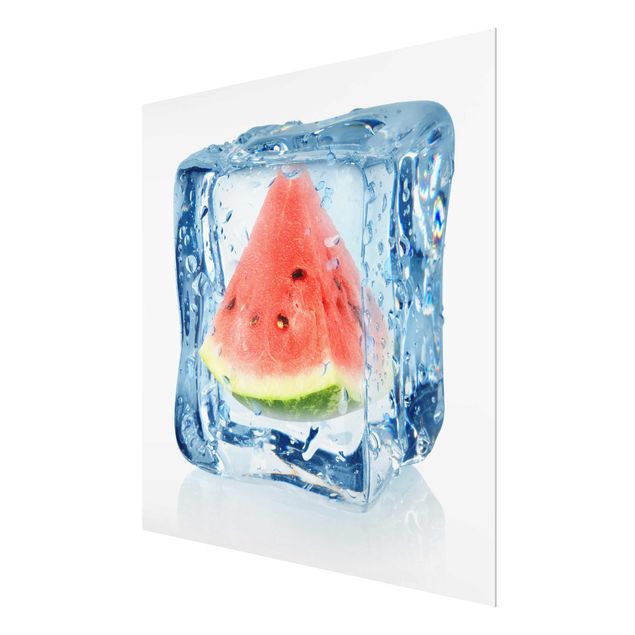 Bilder auf Glas Melone im Eiswürfel