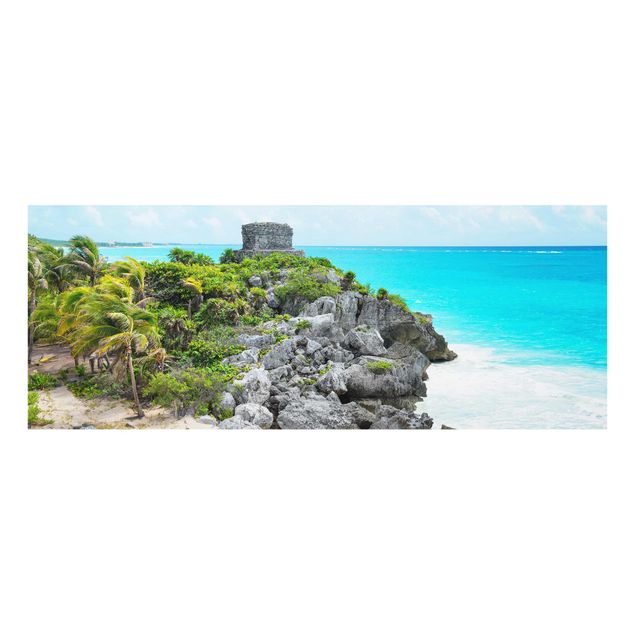 Glasbilder Karibik Karibikküste Tulum Ruinen