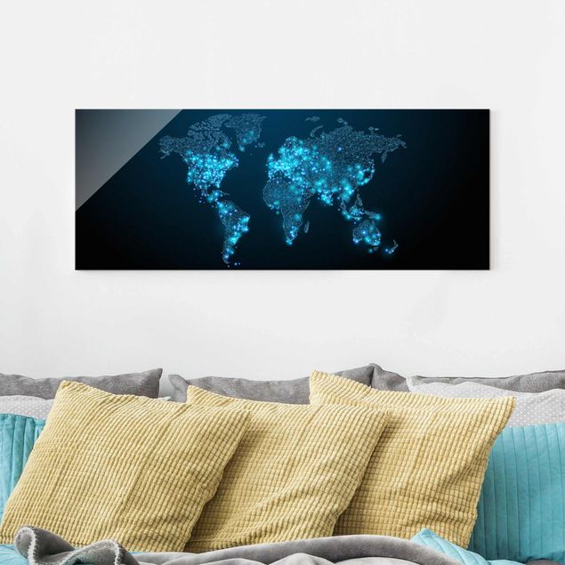 Glasbilder Städte Connected World Weltkarte