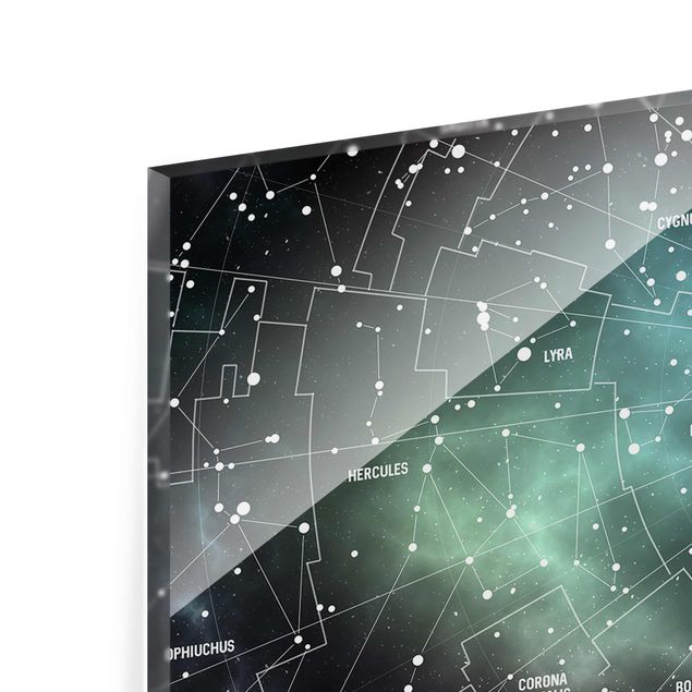 Glasbild - Sternbilder Karte Galaxienebel - Panorama Quer