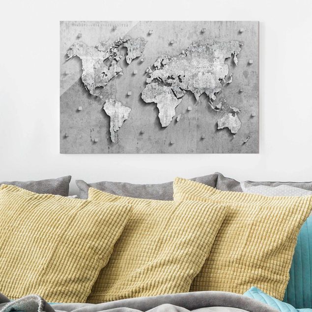 Wanddeko Küche Beton Weltkarte