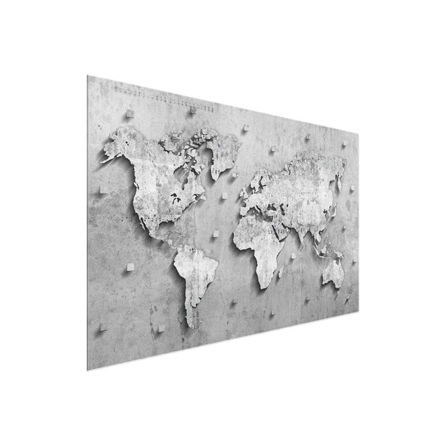 Weltkarte Glasbild Beton Weltkarte