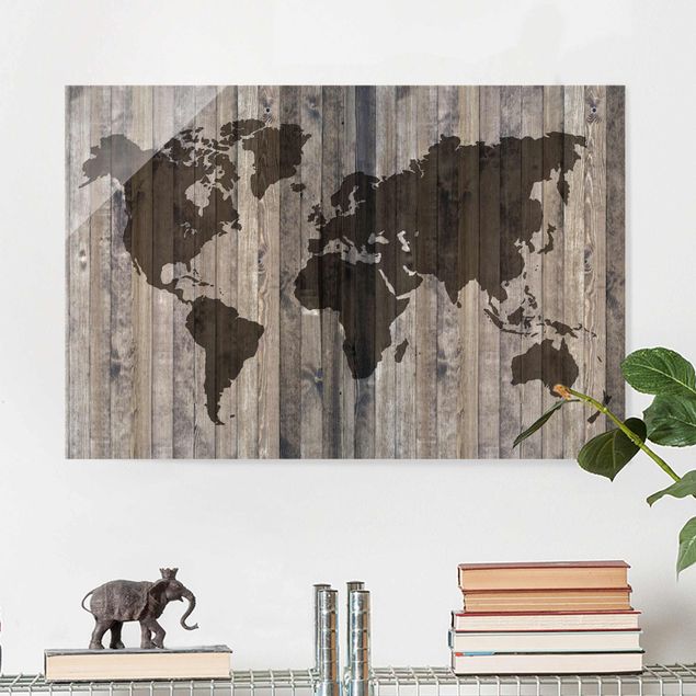 Wanddeko Küche Holz Weltkarte