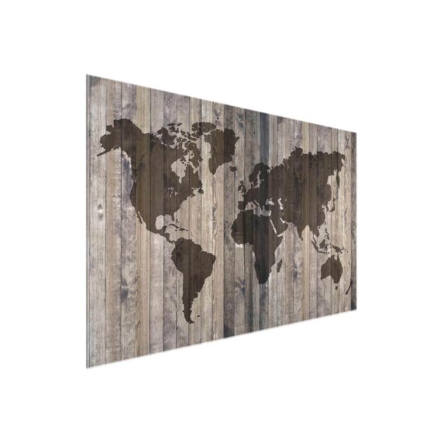 Weltkarte Glasbild Holz Weltkarte