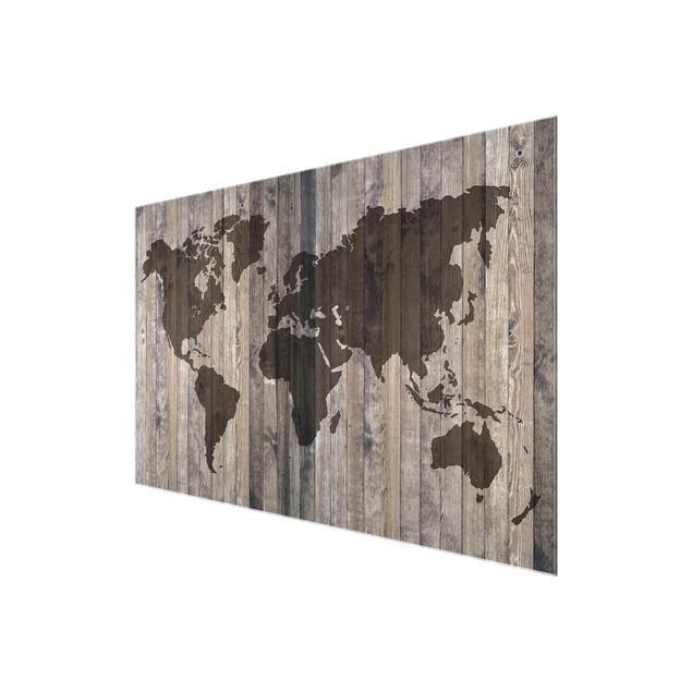 Bilder auf Glas Holz Weltkarte