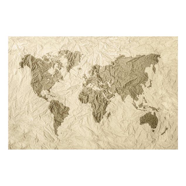 Wandbilder Braun Papier Weltkarte Beige Braun