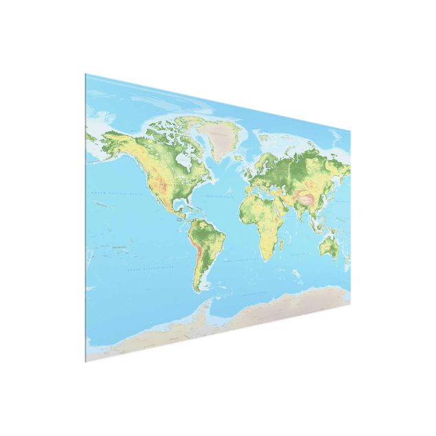 Glasbilder Weltkarte Physische Weltkarte