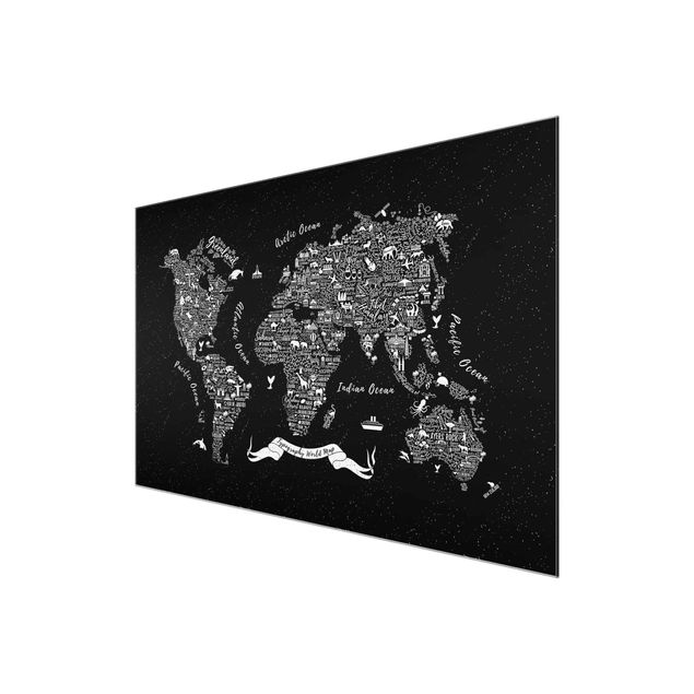 Bilder Typografie Weltkarte schwarz