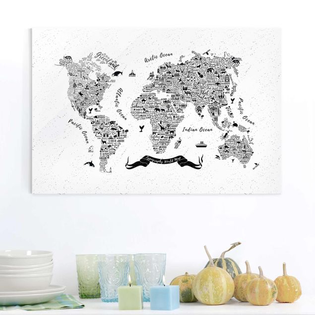 Küchen Deko Typografie Weltkarte weiß