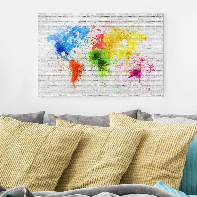 Wandbilder 3D Weiße Backsteinwand Weltkarte