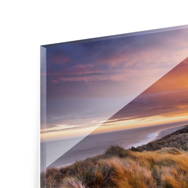 Wandbilder Glas Natur Sonnenaufgang am Strand auf Sylt