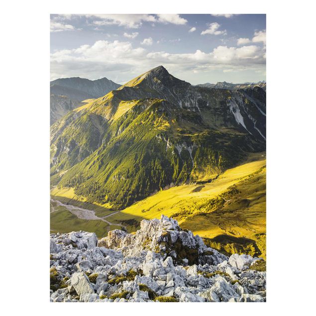 Glasbilder Landschaften Berge und Tal der Lechtaler Alpen in Tirol