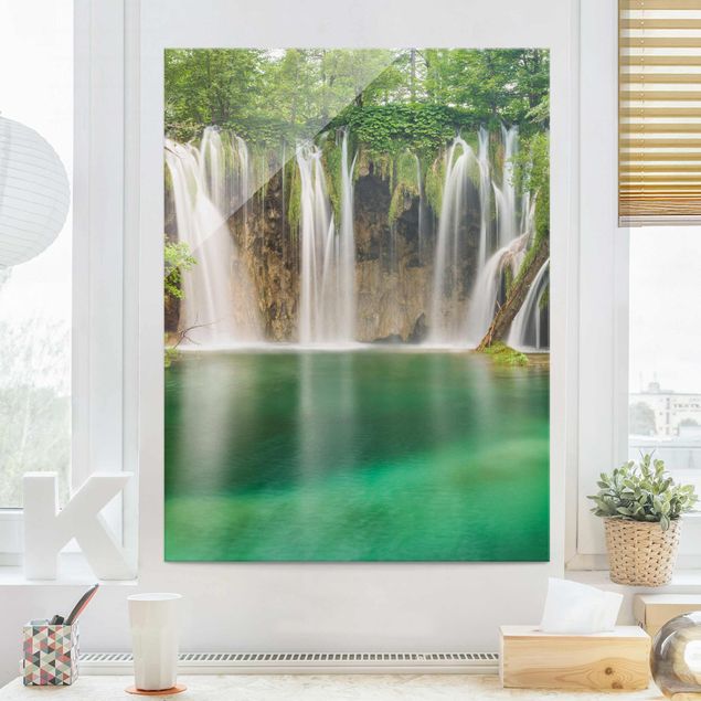 Glasbilder Natur Wasserfall Wasserfall Plitvicer Seen