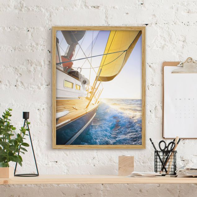 Wanddeko Küche Segelboot auf blauem Meer bei Sonnenschein