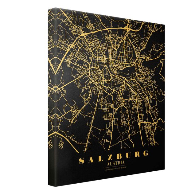 Leinwandbilder kaufen Stadtplan Salzburg - Klassik Schwarz