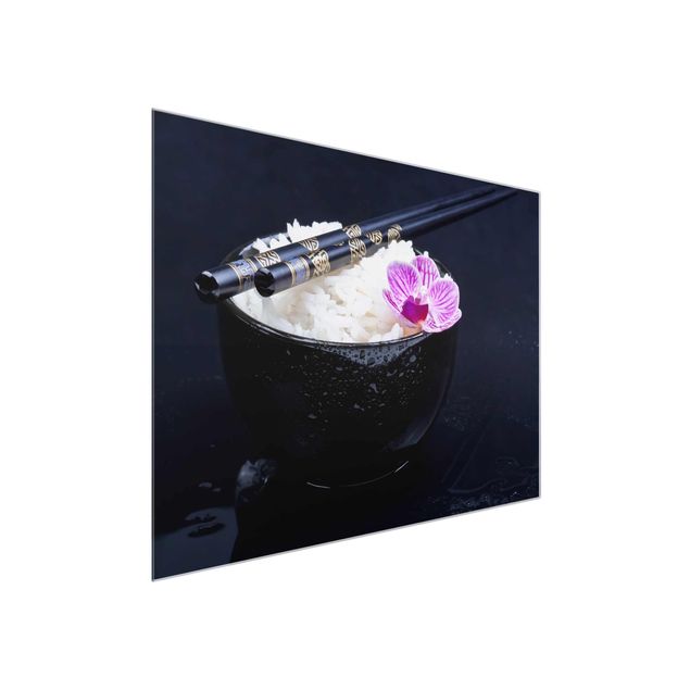 Glasbilder Blumen Motive Reisschale mit Orchidee