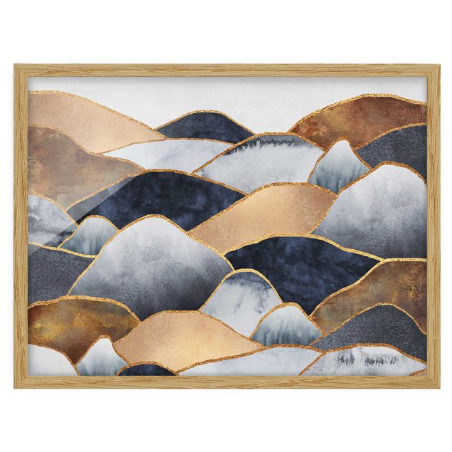 Gerahmte Bilder Landschaften Goldene Berge Aquarell