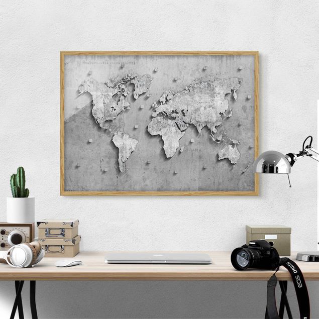 Weltkarte mit Bilderrahmen Beton Weltkarte