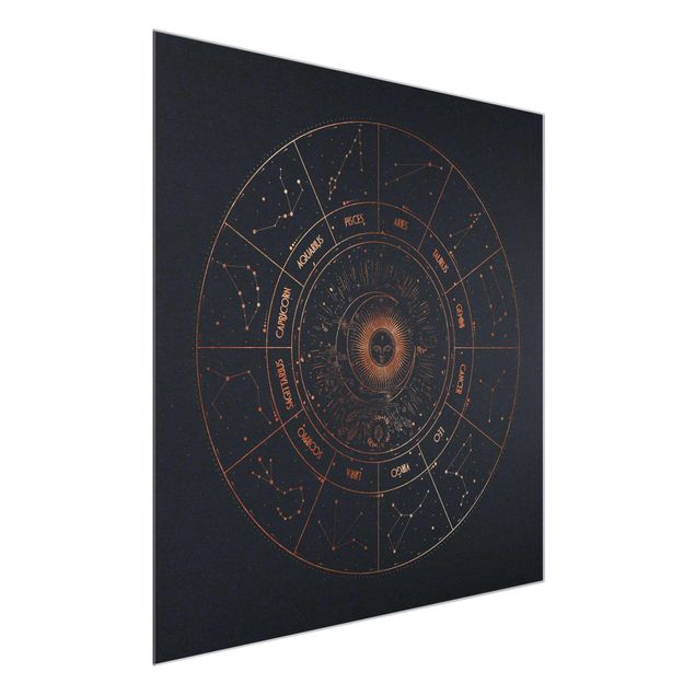 Wandbilder Weltkarten Astrologie Die 12 Sternzeichen Blau Gold