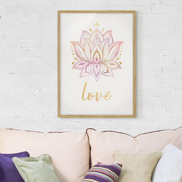 Wanddeko Küche Lotus Illustration Love gold rosa