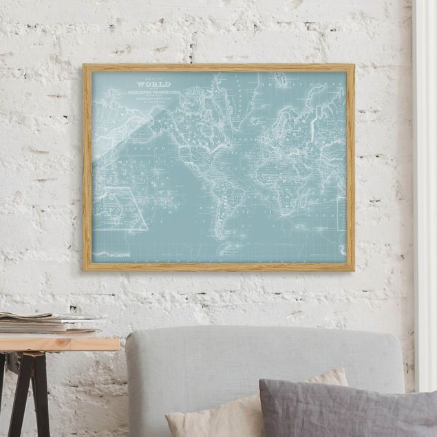 Wanddeko Küche Weltkarte in Eisblau