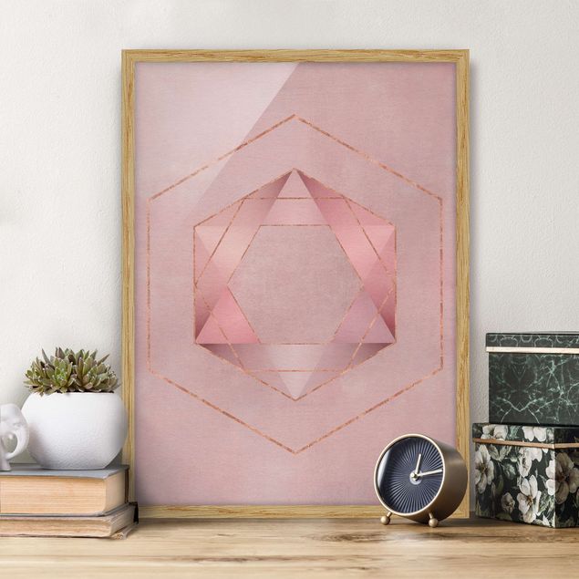 Wanddeko Küche Geometrie in Rosa und Gold I
