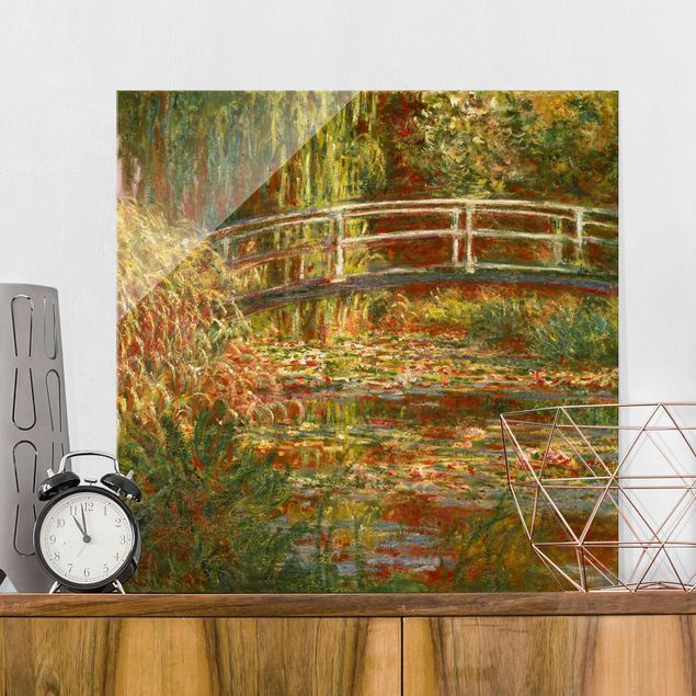 Wandbilder Kunstdrucke Claude Monet - Seerosenteich und japanische Brücke (Harmonie in rosa)
